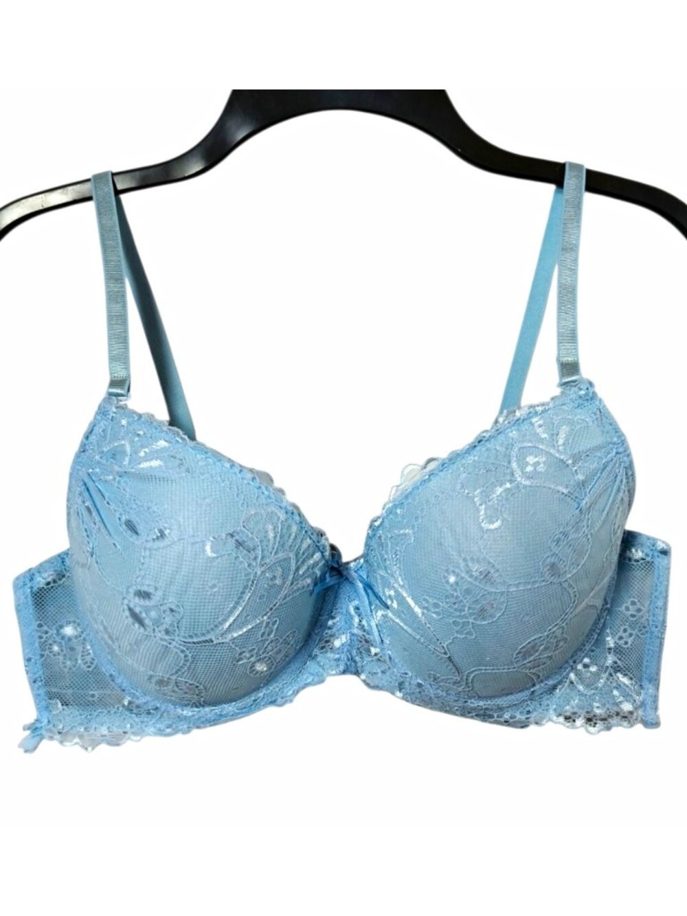 Parisian Intimates Womens 36B Blue Lace Push Up Padded Underwire Bra